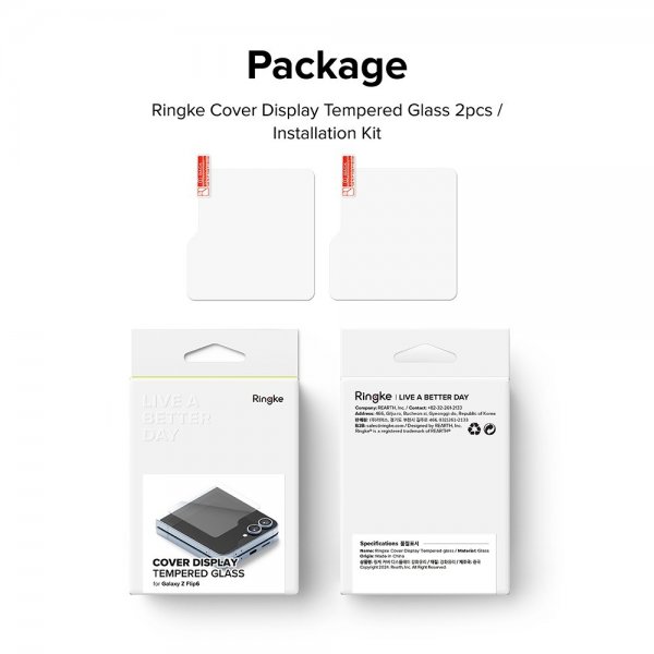 Ringke Samsung Galaxy Z Flip 6/Flip 7 FE Skærmbeskyttelse Cover Display Protector Glass 2-pak