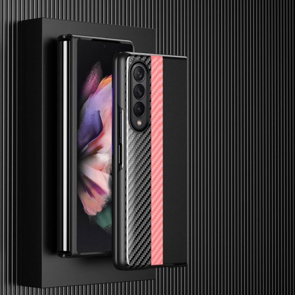 Samsung Galaxy Z Fold 4 Cover Kulfibertekstur Stribet Rosa