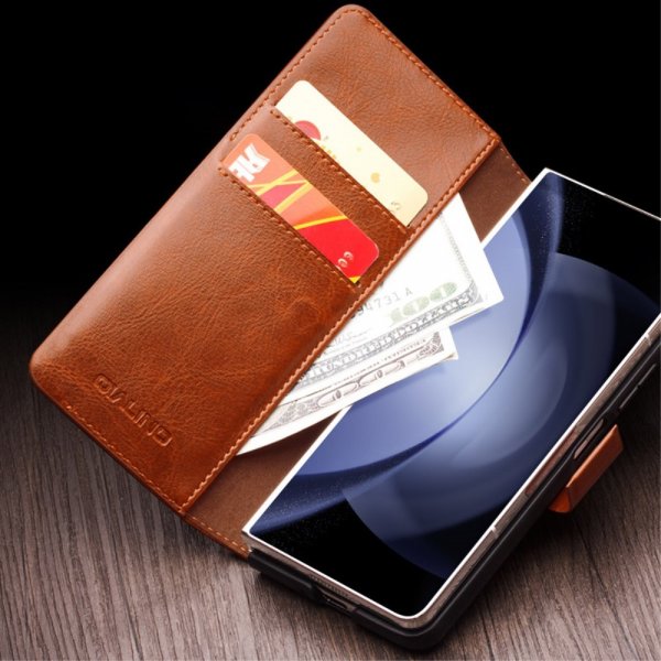Qialino Samsung Galaxy Z Fold 5 Cover Ægte Læder Brun
