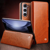 Qialino Samsung Galaxy Z Fold 5 Cover Ægte Læder Brun