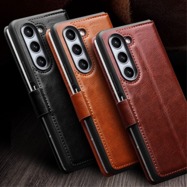 Qialino Samsung Galaxy Z Fold 5 Cover Ægte Læder Sort