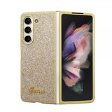 Guess Samsung Galaxy Z Fold 5 Cover Glitter Flakes Metal Logo Guld