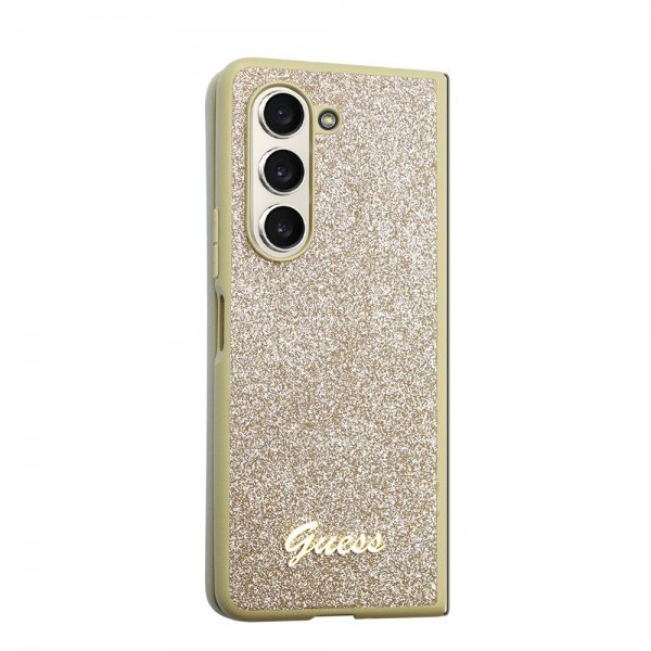 Guess Samsung Galaxy Z Fold 5 Cover Glitter Flakes Metal Logo Guld