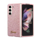 Guess Samsung Galaxy Z Fold 5 Cover Glitter Flakes Metal Logo Rosa