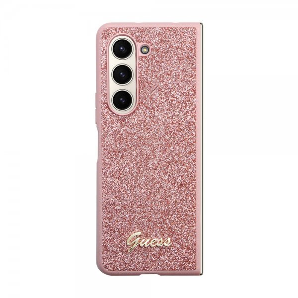 Guess Samsung Galaxy Z Fold 5 Cover Glitter Flakes Metal Logo Rosa