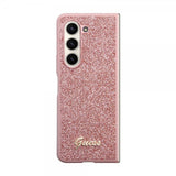 Guess Samsung Galaxy Z Fold 5 Cover Glitter Flakes Metal Logo Rosa