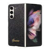 Gues Samsung Galaxy Z Fold 5 Cover Glitter Flakes Metal Logo Sort