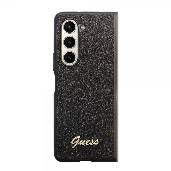 Gues Samsung Galaxy Z Fold 5 Cover Glitter Flakes Metal Logo Sort