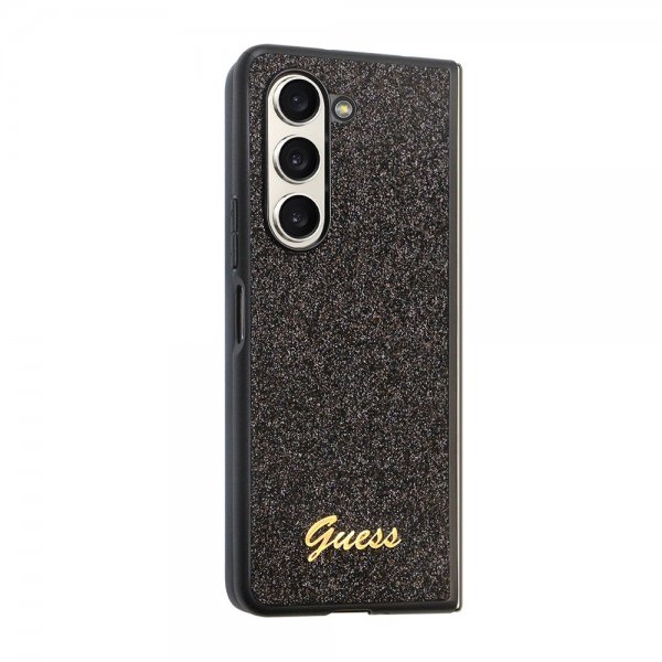 Gues Samsung Galaxy Z Fold 5 Cover Glitter Flakes Metal Logo Sort