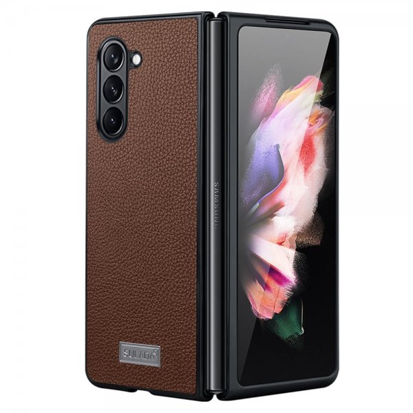 Sulada Samsung Galaxy Z Fold 5 Cover Litchi Kaffe