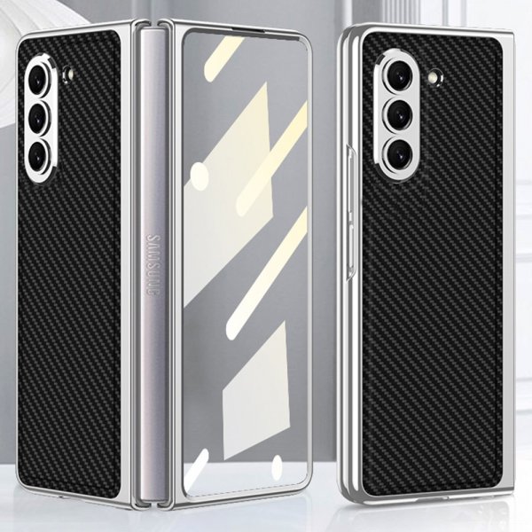 GKK Samsung Galaxy Z Fold 5 Cover Forgyldt Kant Kulfiber Sort