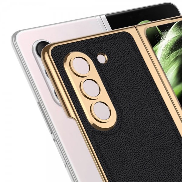 GKK Samsung Galaxy Z Fold 5 Cover Forgyldt Kant Knus Tekstur Sort