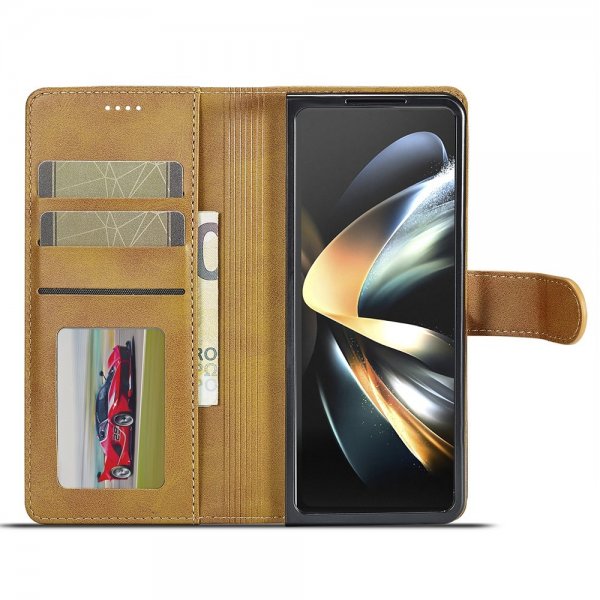Lc.Imeeke Samsung Galaxy Z Fold 6 Etui med kortlomme og stativfunktion, lysebrun