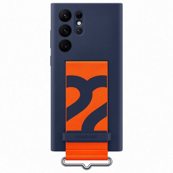 Samsung Original Galaxy S22 Ultra Cover Silikone Cover med Rem Navy