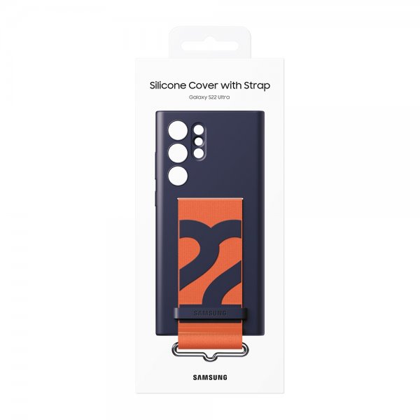 Samsung Original Galaxy S22 Ultra Cover Silikone Cover med Rem Navy