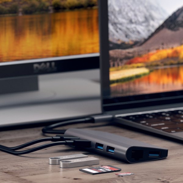 Satechi USB-C Multimedia Adapter 4K HDMI/Mini DisplayPort Gigabit Ethernet Grå