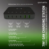 4smarts Skrivebordsoplader 7i1 GaN 100W med Trådløs Opladning Sort