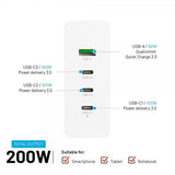 Fast Skrivebordslader GaN200 Charging Dock 3xUSB-C & 1xUSB-A