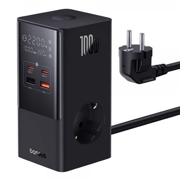 Baseus Skrivebordsoplader PowerCombo Tower Power Strip 100W Sort
