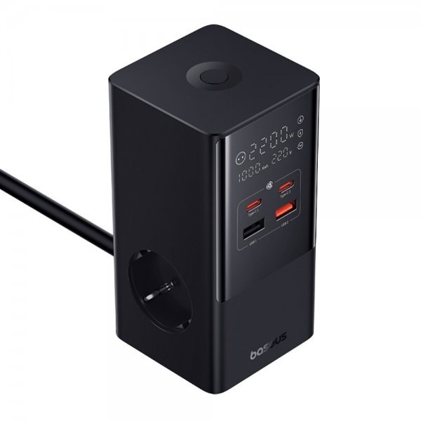 Baseus Skrivebordsoplader PowerCombo Tower Power Strip 100W Sort