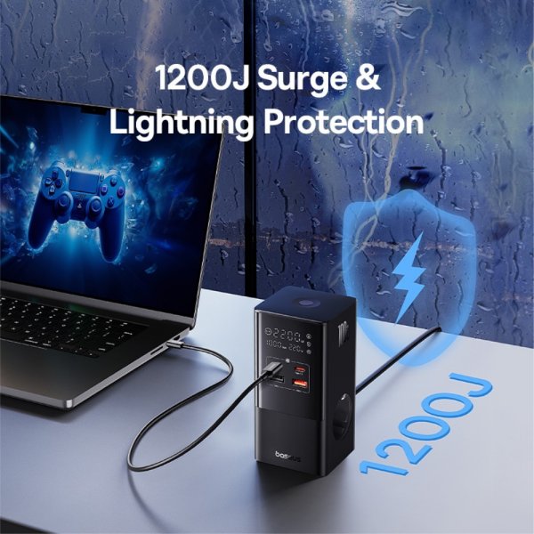 Baseus Skrivebordsoplader PowerCombo Tower Power Strip 100W Sort