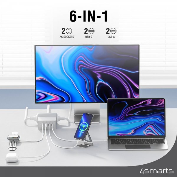 4smarts Skrivebordsoplader USB-C/A Power Strip Desk GaN 65W