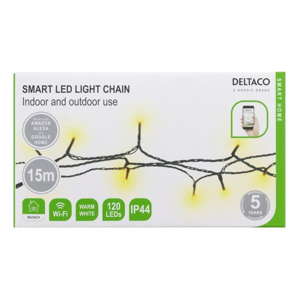 Deltaco Smart Home LED Lyskæde 15m IP44 Varm Hvid