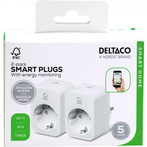 Deltaco Smart Home Smart Plug WiFi 2.4GHz 2-pak