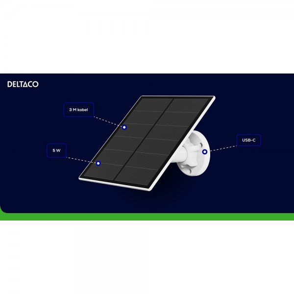 Deltaco Smart Home solpanel med USB-C-stik 5W 3m