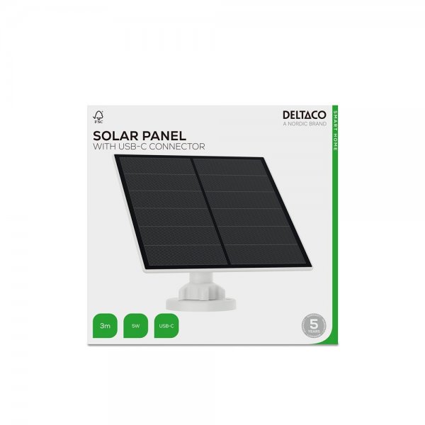 Deltaco Smart Home solpanel med USB-C-stik 5W 3m