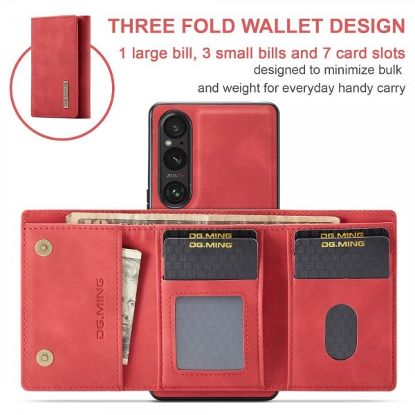 Dg.Ming Sony Xperia 1 V Cover M1-serien Aftagelig Kortholder Rød