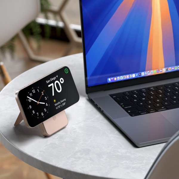Satechi OntheGo Qi2 10K MagSafe-powerbank med stativ Desert Rose