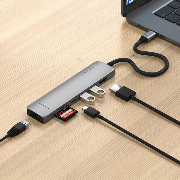 Satechi 7-i-1 USB-C Slim Multiport Adapter med Ethernet Space Gray
