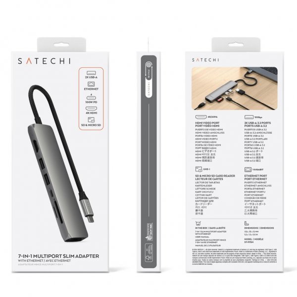 Satechi 7-i-1 USB-C Slim Multiport Adapter med Ethernet Space Gray