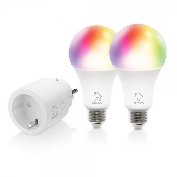 Deltaco Smart Home Starter Kit med Smart Plug og 2 RGB LED-pærer