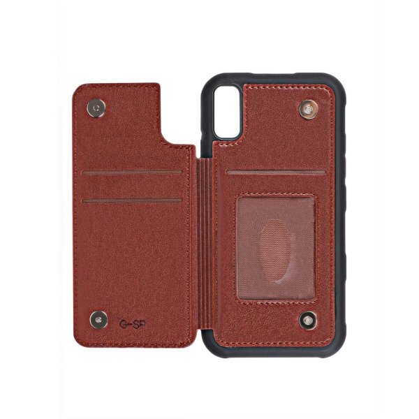 iPhone Xr Cover med Udfoldelig Kortholder Brun