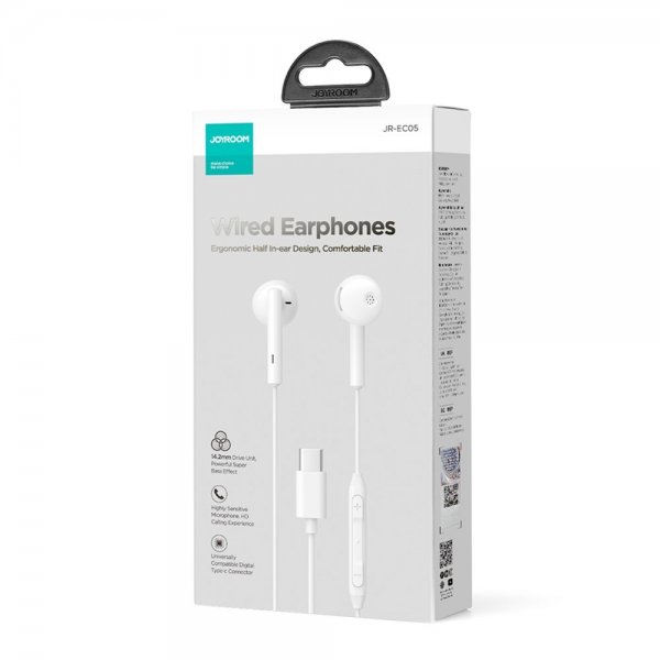Joyroom Ledningsført Hovedtelefoner EC05 USB-C Hvid