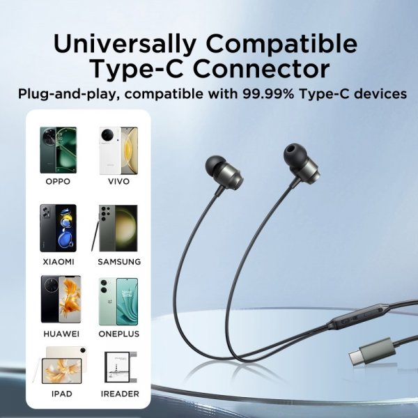 Joyroom Kablede Høretelefoner EC06 USB-C Sort