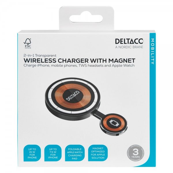 Deltaco Trådløs Oplader 2-i-1 Transparent MagSafe