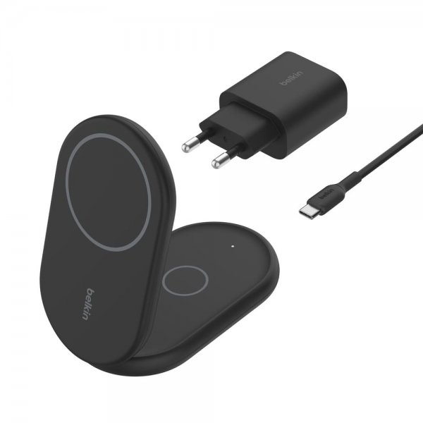 Belkin Trådløs Oplader BoostCharge 2-i-1 Foldbar MagSafe Qi2 15W Sort