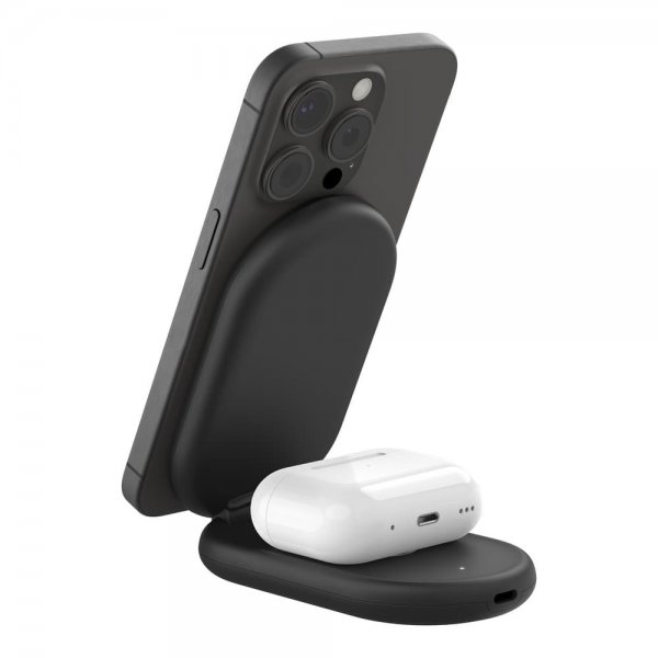 Belkin Trådløs Oplader BoostCharge 2-i-1 Foldbar MagSafe Qi2 15W Sort