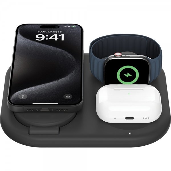 Belkin Trådløs Oplader BoostCharge 3-i-1 Foldbar MagSafe Qi2 15W Sort