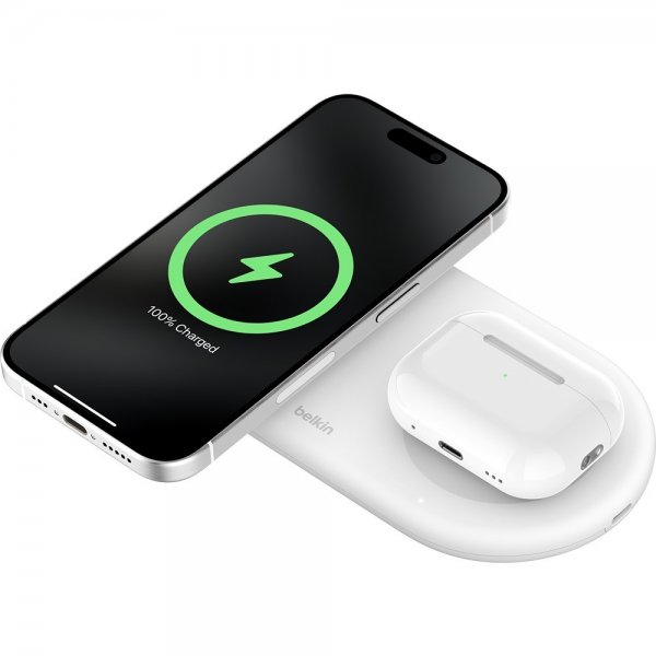 Belkin Trådløs Oplader BoostCharge Pro 2-i-1 MagSafe Qi2 15W Hvid