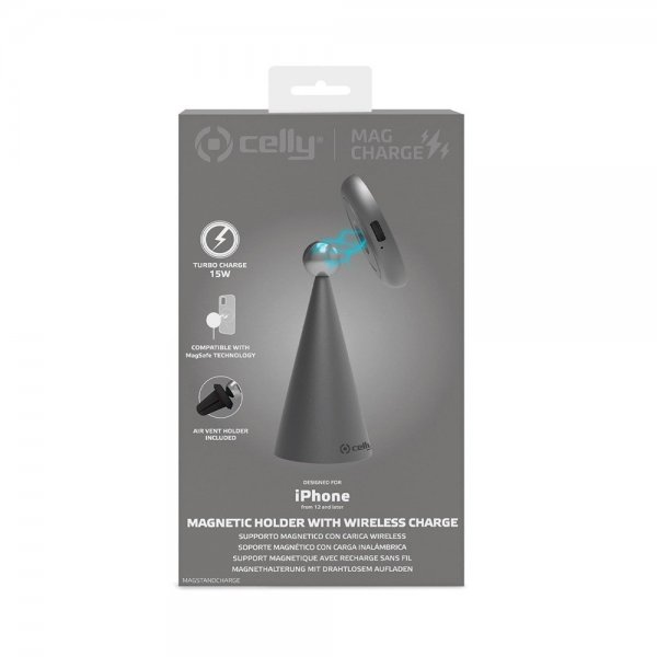 Celly Trådløs Oplader Magnetic Holder with Wireless Charge 15W MagSafe