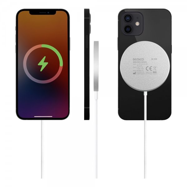 Deltaco Trådløs Oplader Magnetic Wireless Charger MagSafe Hvid