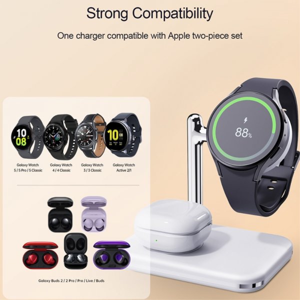 Trådløs Oplader V8S 2-i-1 Samsung Galaxy Watch/Buds Hvid