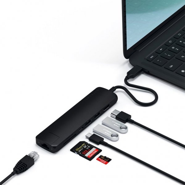 Satechi Slim USB-C MultiPort med Ethernet Sort