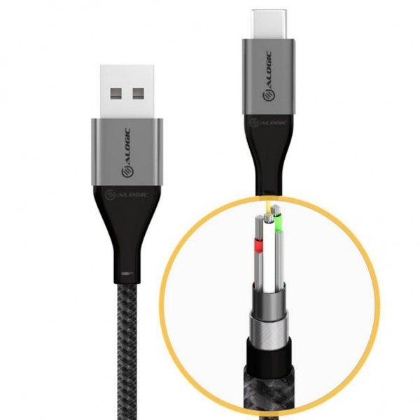 ALOGIC Ultra USB-A til USB-C kabel 3A/480Mbps 1,5 meter Space Grey
