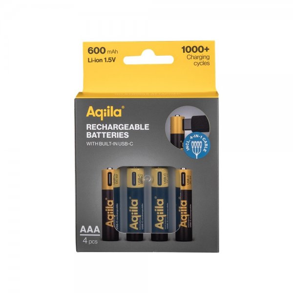 Aqiila Genopladeligt AAA-batteri USB-C 4-pak