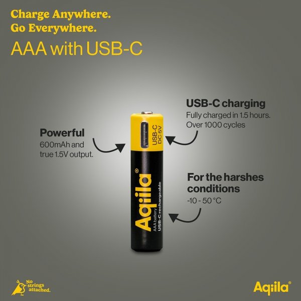 Aqiila Genopladeligt AAA-batteri USB-C 4-pak